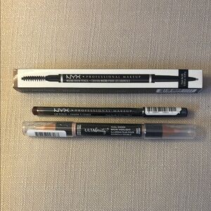 NYX Micro Brow Pencil, Ulta Beauty Dual Ended Eyeliner, NYX lip pencil